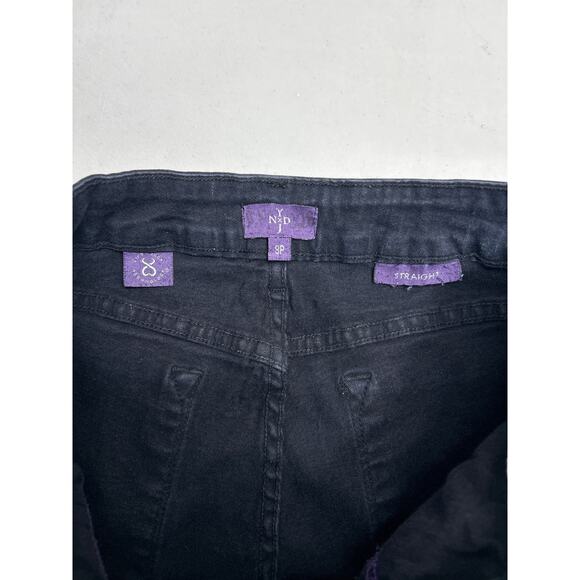 NYDJ Black Stretch Straight Leg Jeans Rhinestone Pockets Size 8P - Picture 4 of 7